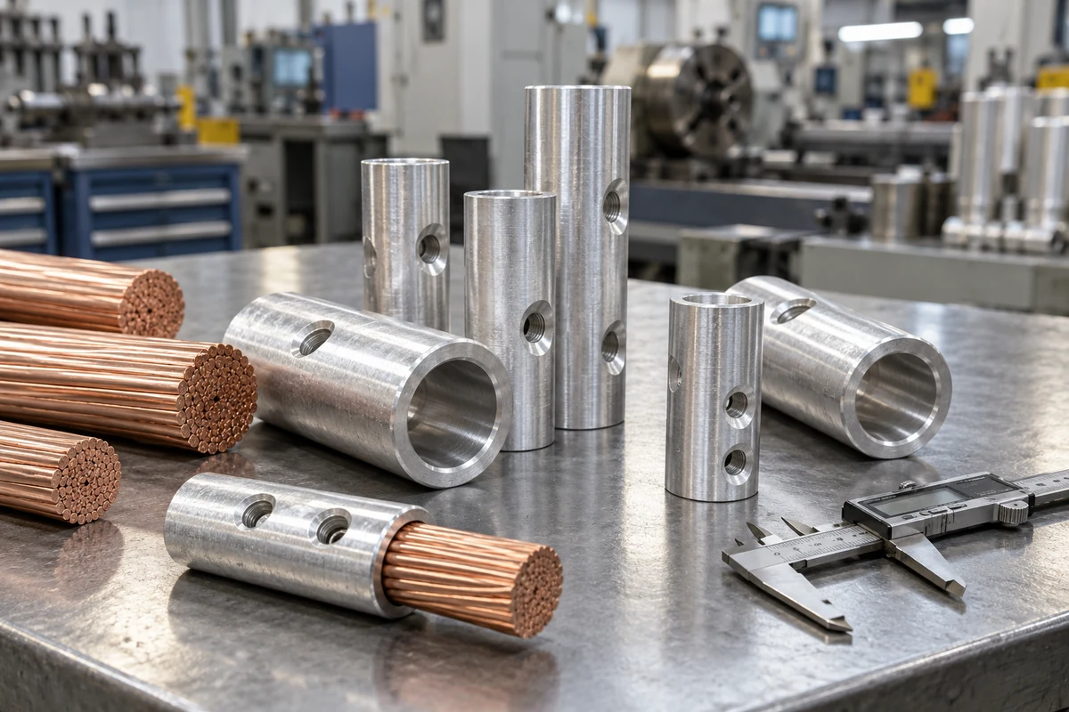 Utility connector components on a manufacturing bench