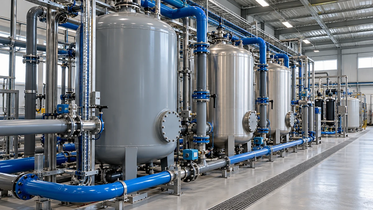 Industrial water treatment vessels and pipework
